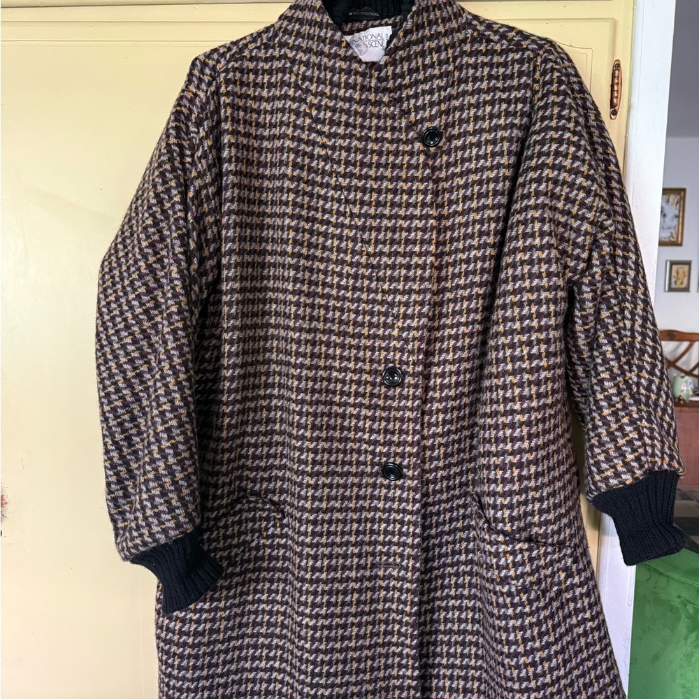 80s Pure Wool Houndstooth Coat
